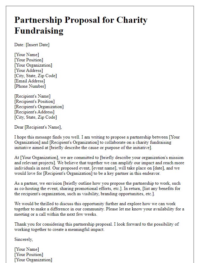 Letter template of partnership proposal for charity fundraising