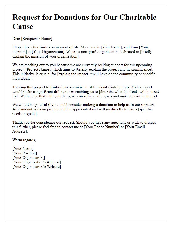 Letter template of request for donations for a charitable cause