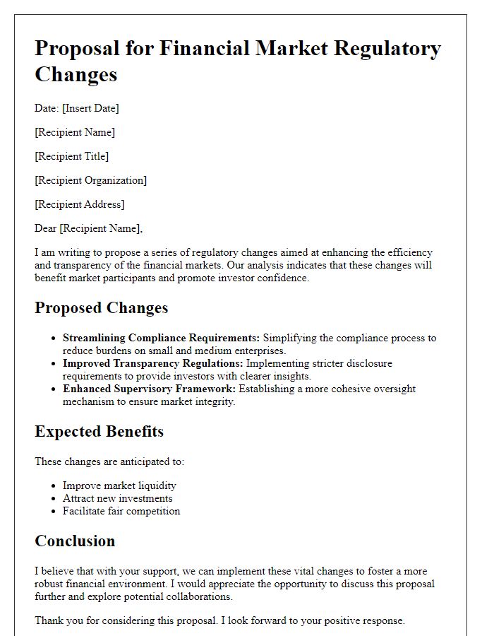 Letter template of proposal for financial market regulatory changes