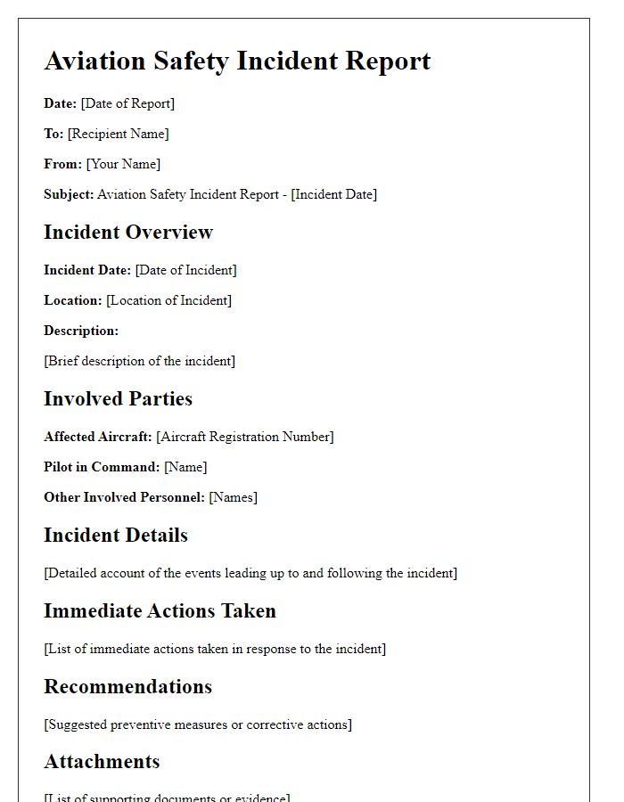 Letter template of aviation safety incident report