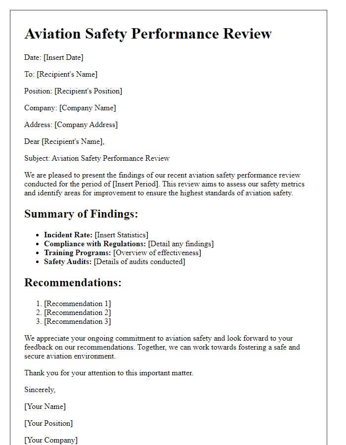 Letter template of aviation safety performance review