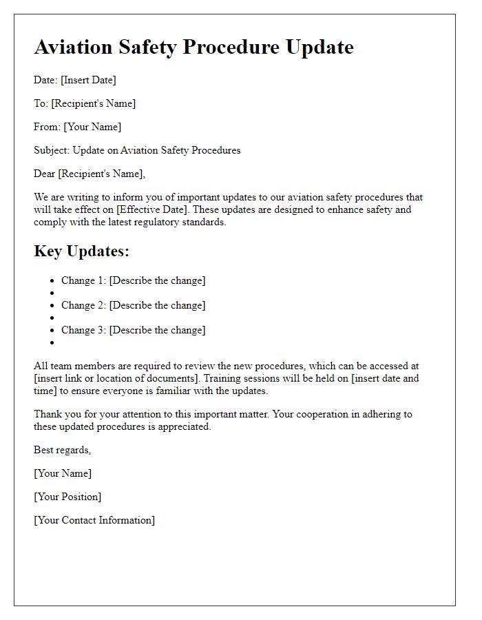 Letter template of aviation safety procedure update