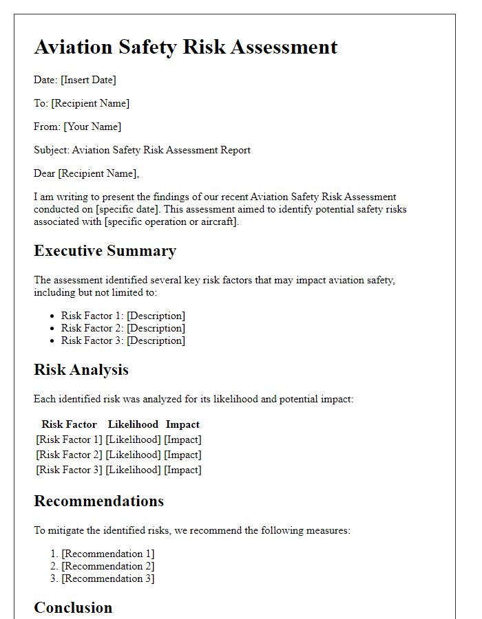 Letter template of aviation safety risk assessment