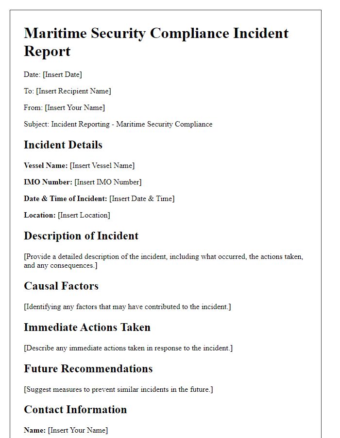 Letter template of maritime security compliance for incident reporting.