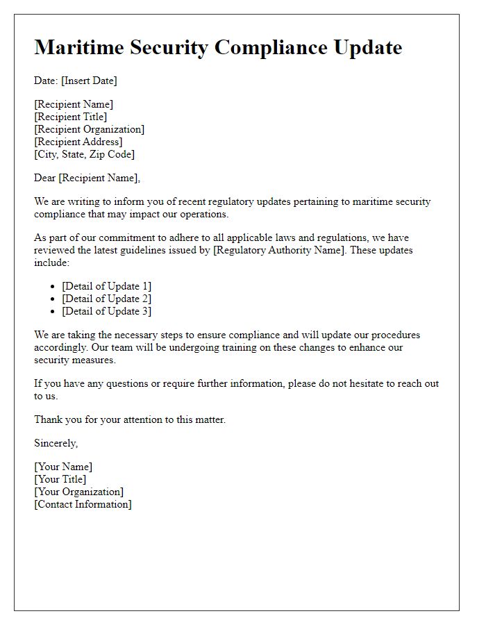 Letter template of maritime security compliance for regulatory updates.