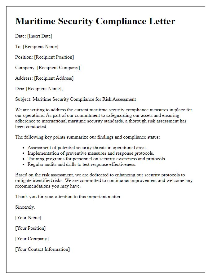 Letter template of maritime security compliance for risk assessment.