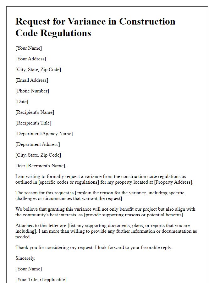 Letter template of request for variance in construction code regulations.