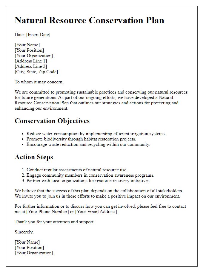 Letter template of natural resource conservation plan