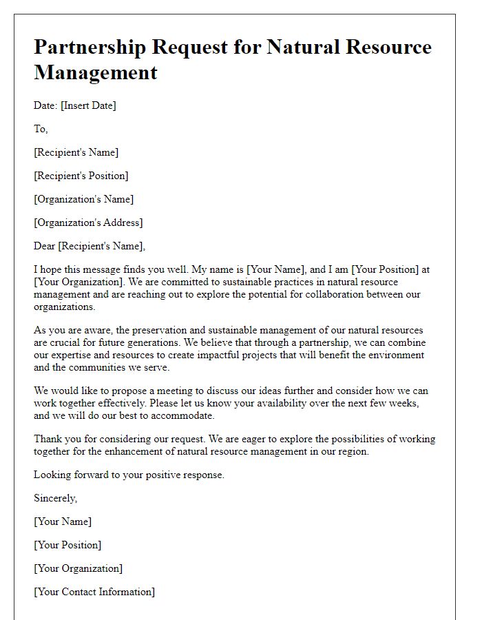 Letter template of natural resource management partnership request