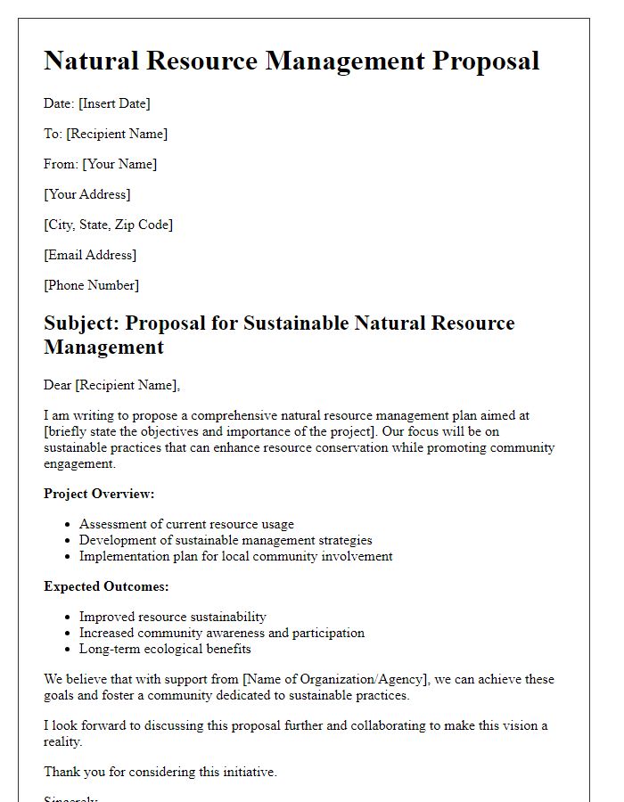 Letter template of natural resource management proposal