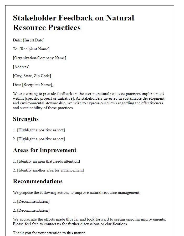 Letter template of stakeholder feedback on natural resource practices