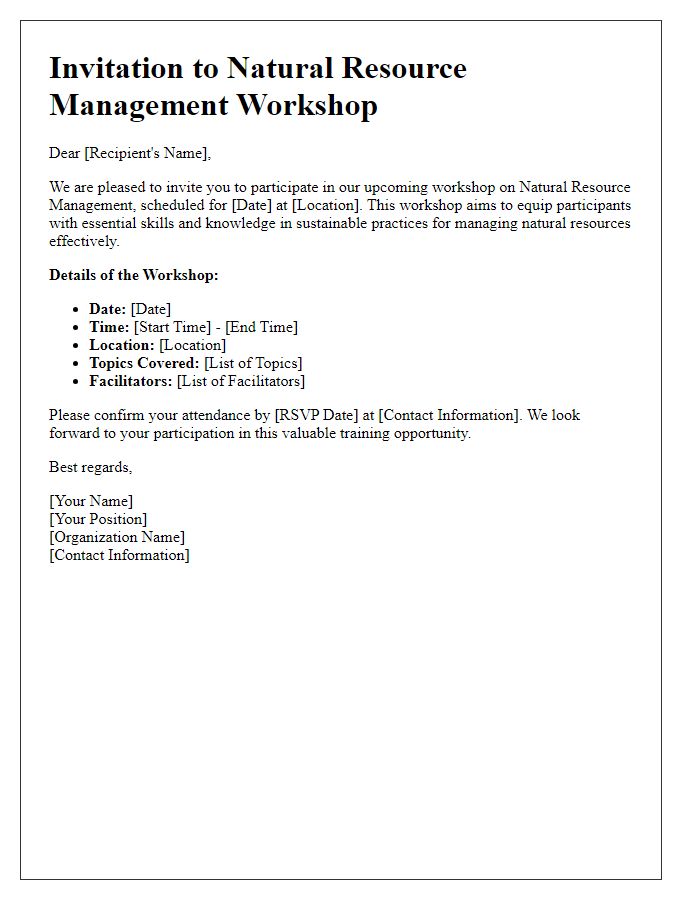 Letter template of training invitation for natural resource management workshops