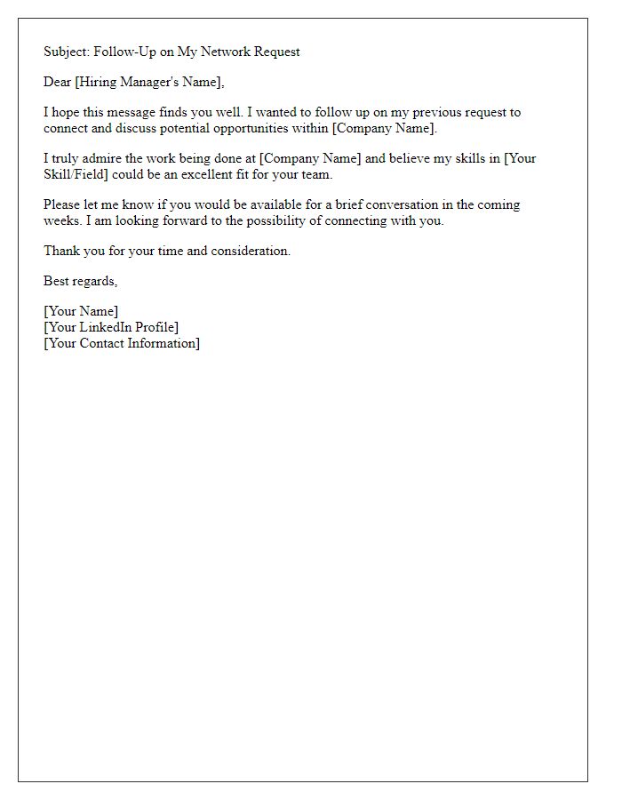 Letter template of Follow-Up Network Request with Hiring Manager