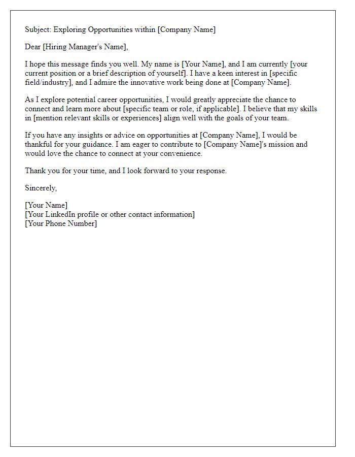 Letter template of Networking Email to Hiring Manager about Opportunities