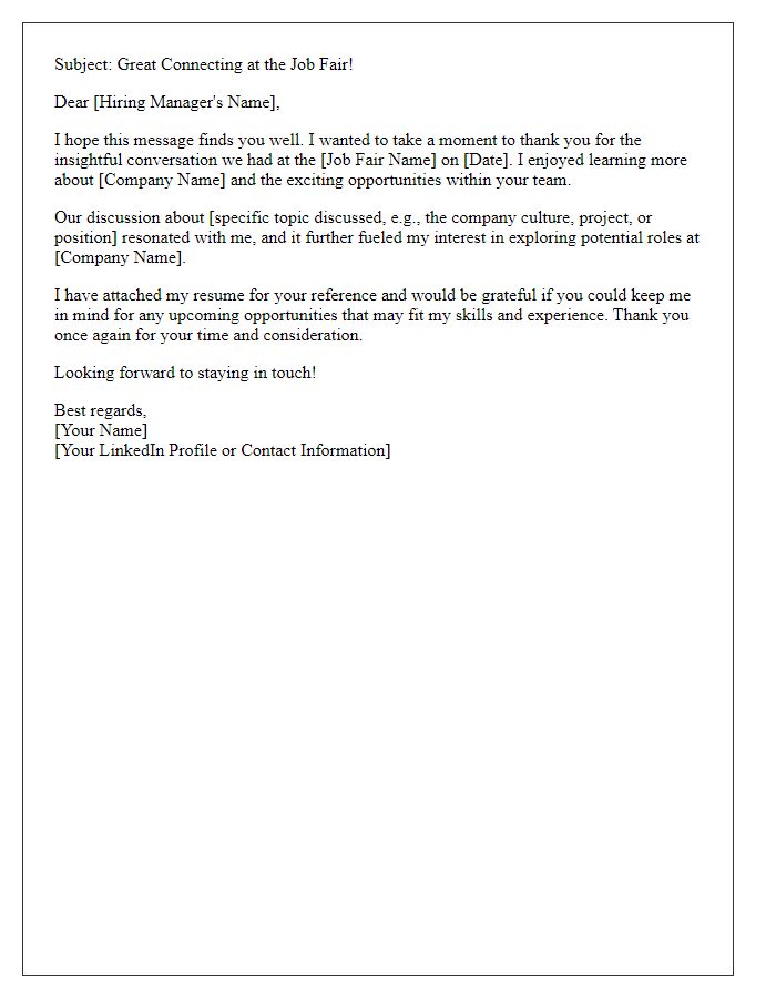 Letter template of Networking with Hiring Manager After Job Fair