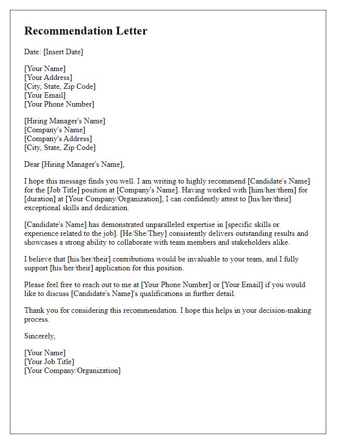 Letter template of Recommendations and Networking with Hiring Manager