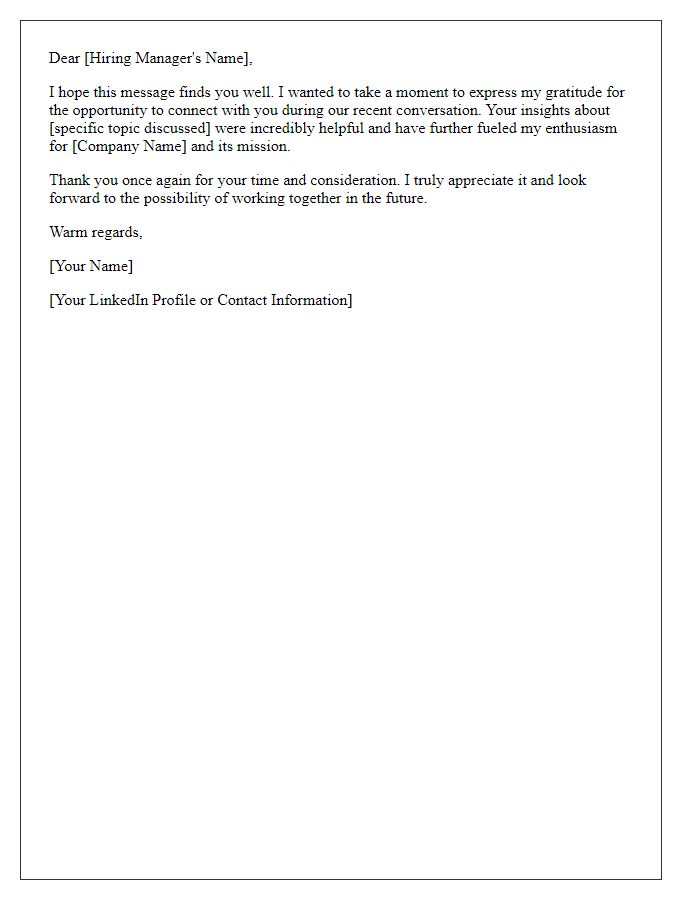 Letter template of Thank You Note to Hiring Manager for Networking