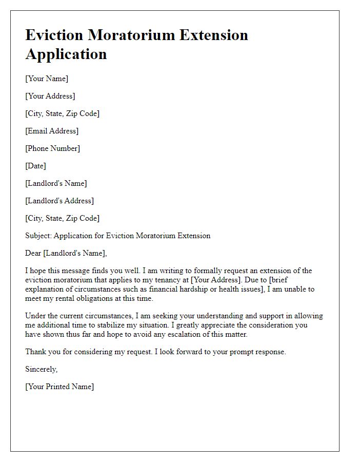 Letter template of formal notice for eviction moratorium extension application.