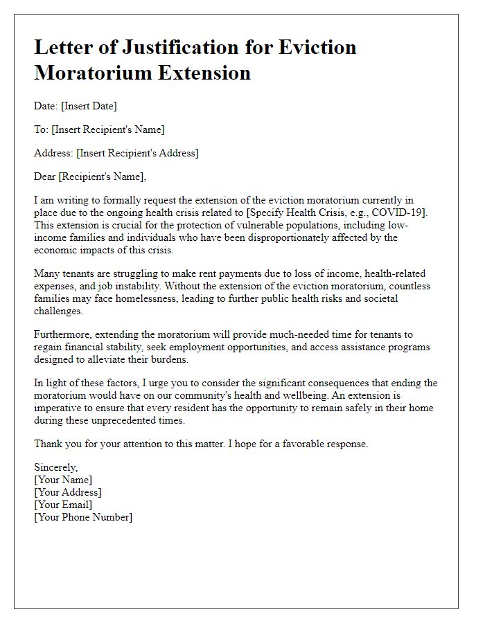 Letter template of justification for eviction moratorium extension during health crises.