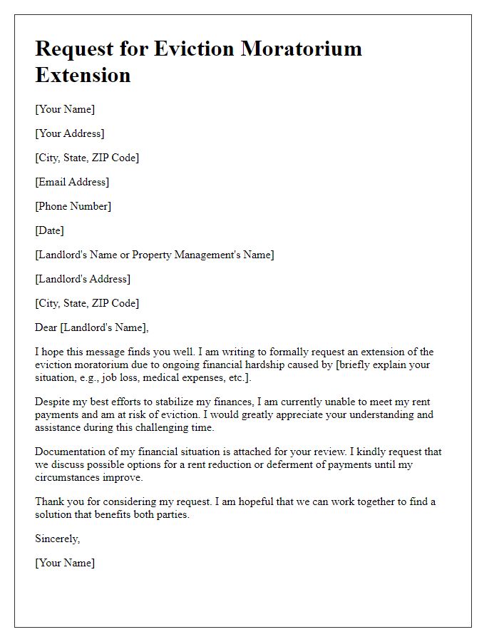 Letter template of request for eviction moratorium extension due to financial hardship.