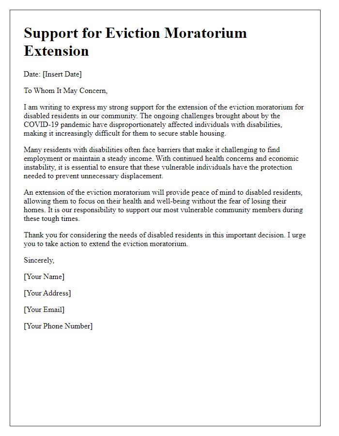 Letter template of support for eviction moratorium extension for disabled residents.