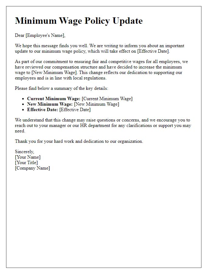 Letter template of minimum wage policy update