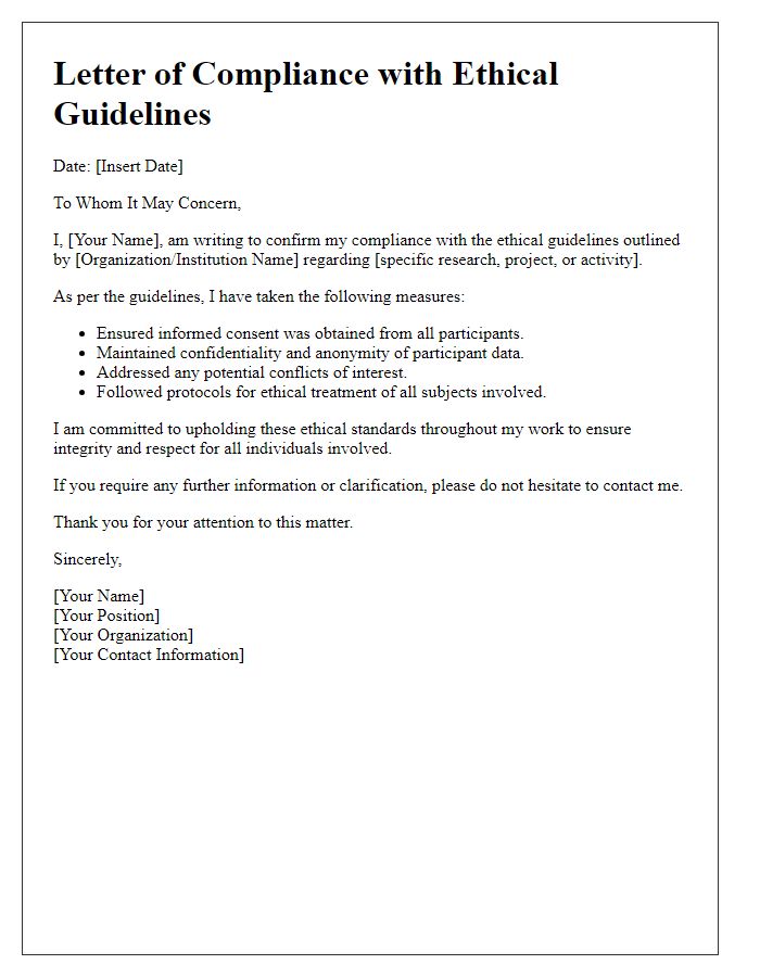 Letter template of compliance with ethical guidelines