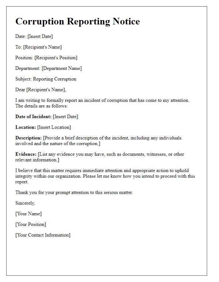 Letter template of corruption reporting notice