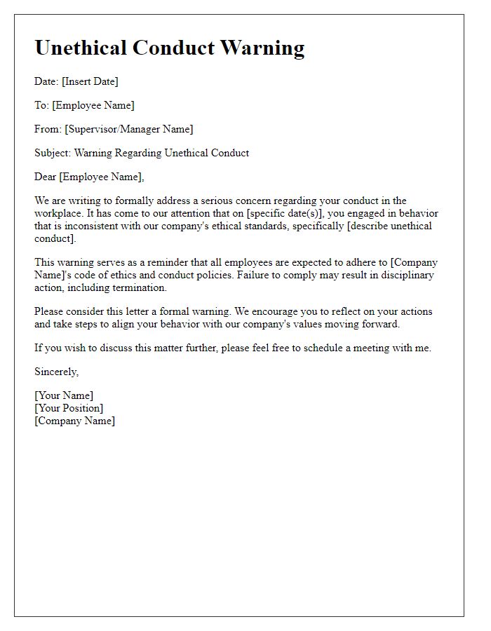 Letter template of unethical conduct warning