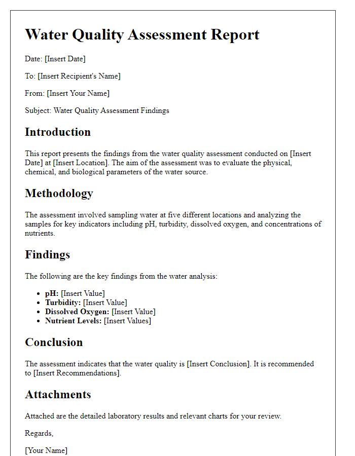 Letter template of water quality assessment report