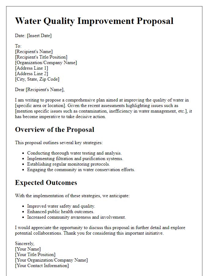 Letter template of water quality improvement proposal