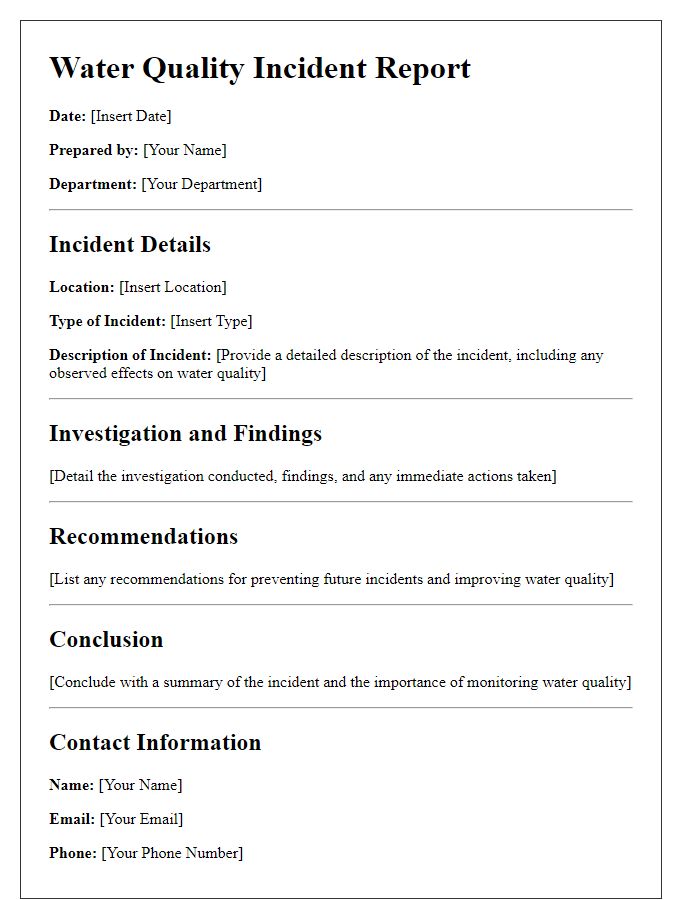 Letter template of water quality incident report