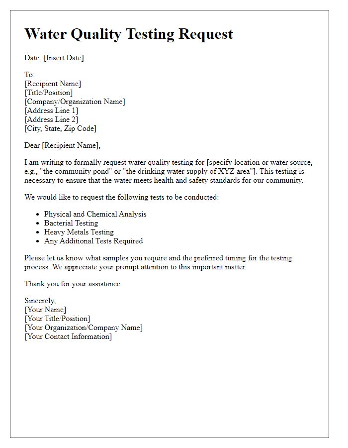 Letter template of water quality testing request