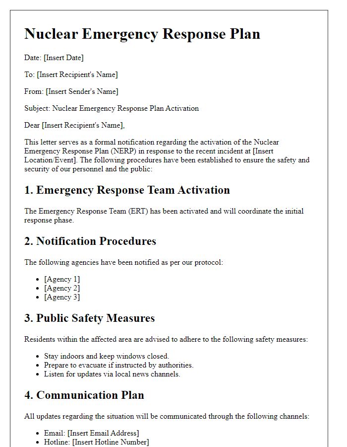 Letter template of nuclear emergency response plan