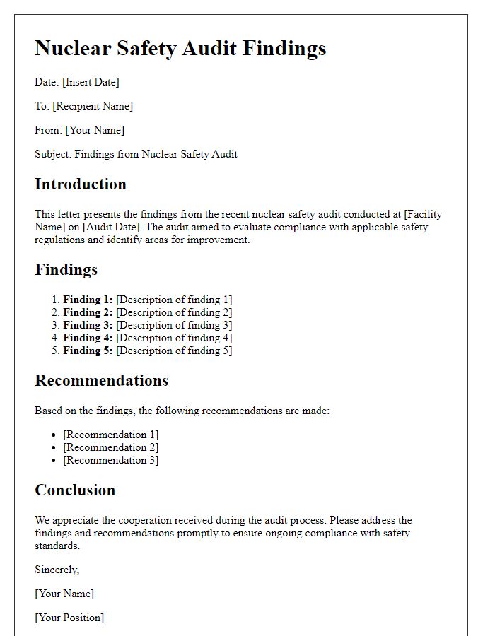 Letter template of nuclear safety audit findings