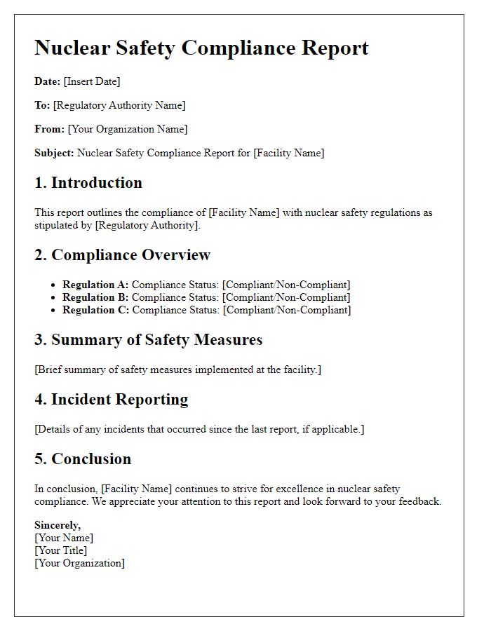 Letter template of nuclear safety compliance report