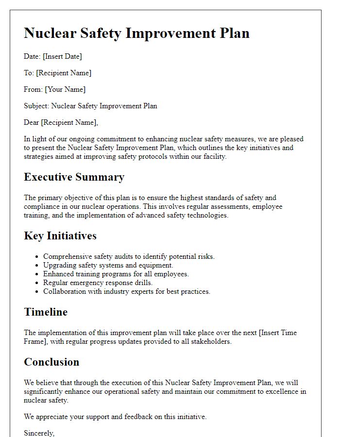 Letter template of nuclear safety improvement plan