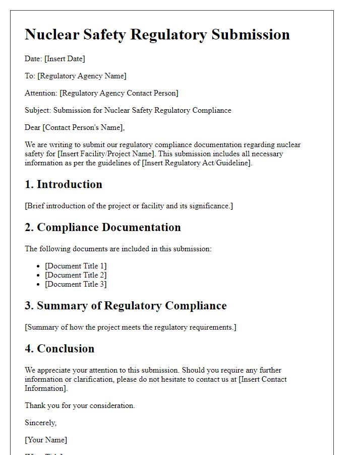 Letter template of nuclear safety regulatory submission