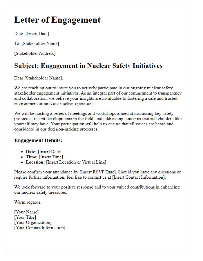 Letter template of nuclear safety stakeholder engagement