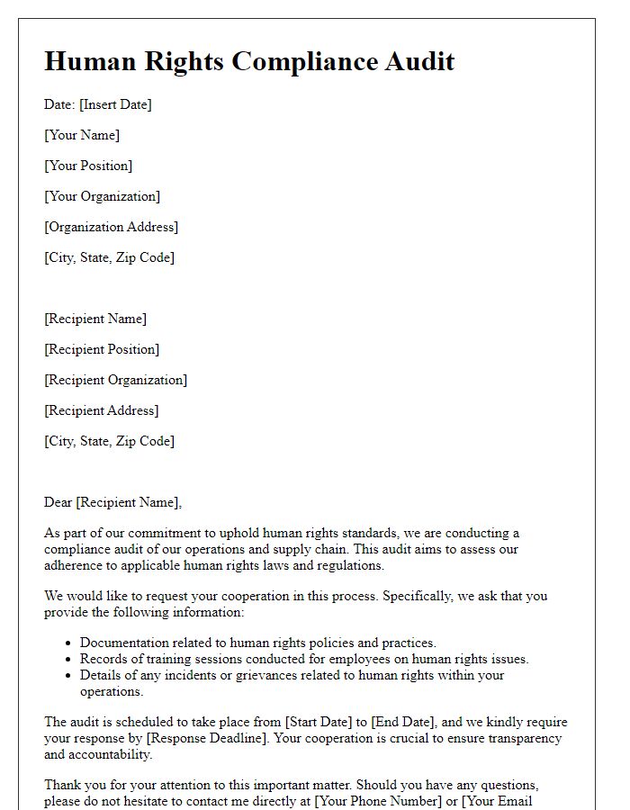 Letter template of human rights compliance audit.