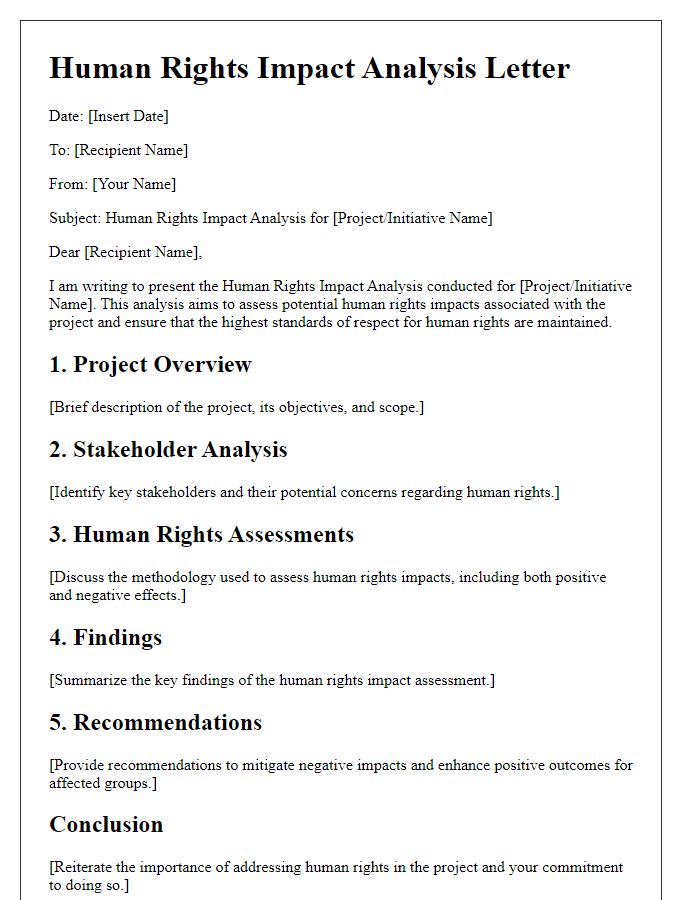 Letter template of human rights impact analysis.