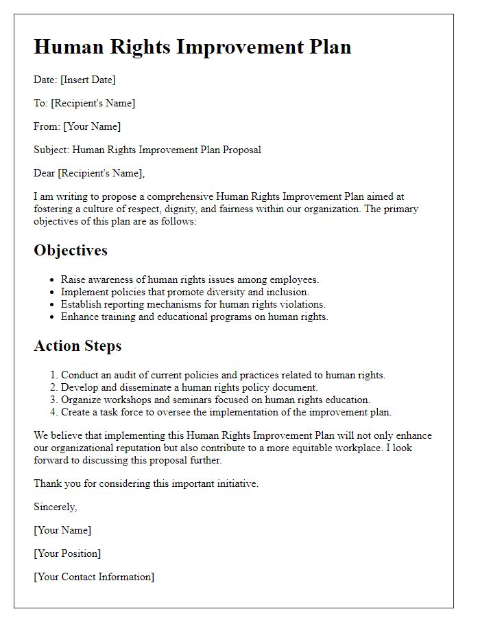 Letter template of human rights improvement plan.