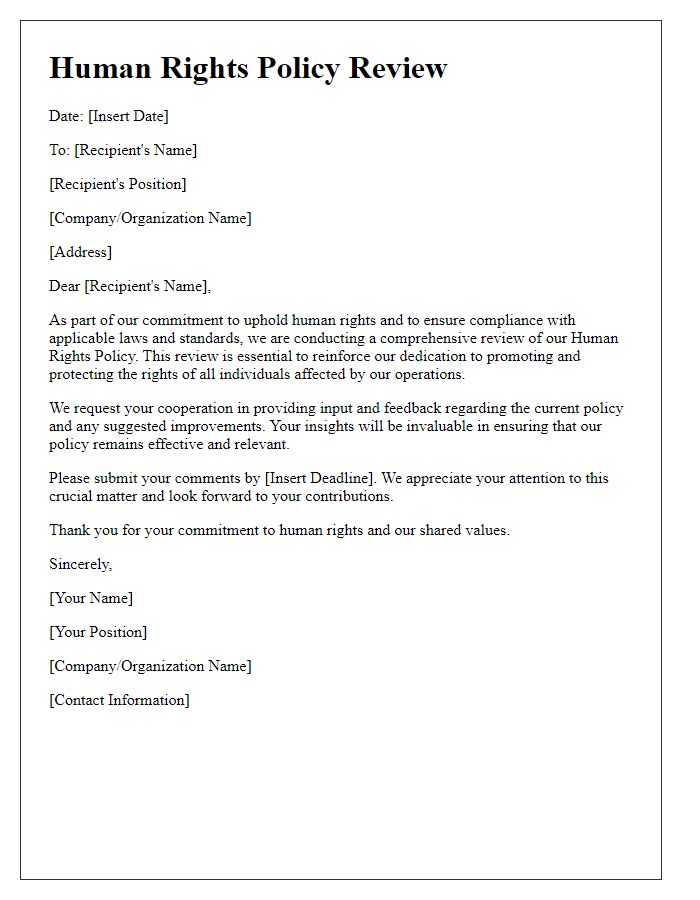 Letter template of human rights policy review.