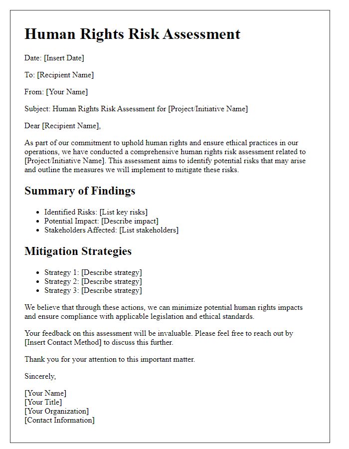 Letter template of human rights risk assessment.