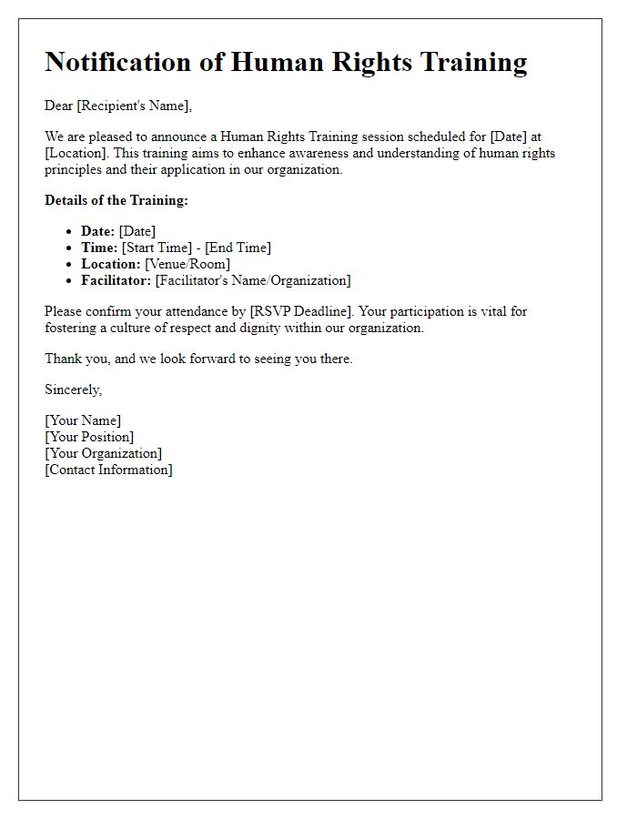 Letter template of human rights training notification.