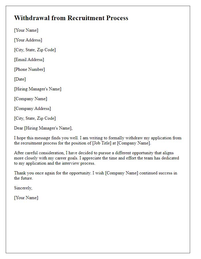 Letter template of withdrawal from recruitment process.