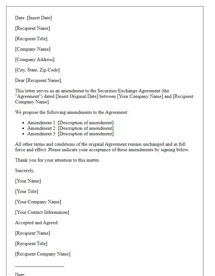 Letter template of amendment to securities exchange agreements