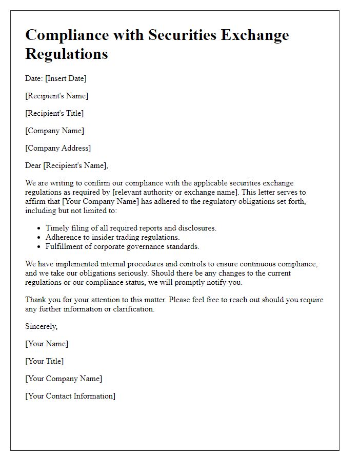 Letter template of compliance with securities exchange regulations