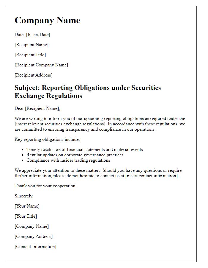 Letter template of securities exchange reporting obligations