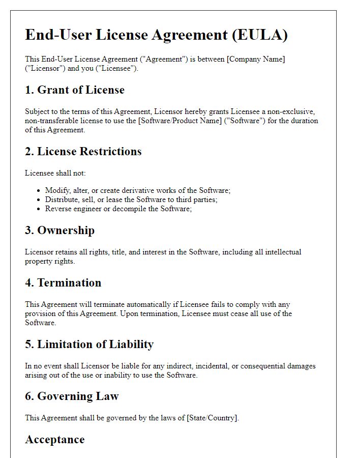 Letter template of End-User License Agreement for SaaS Products